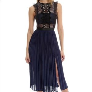 SelfPortrait Crochet Navy Pleated Dress 10